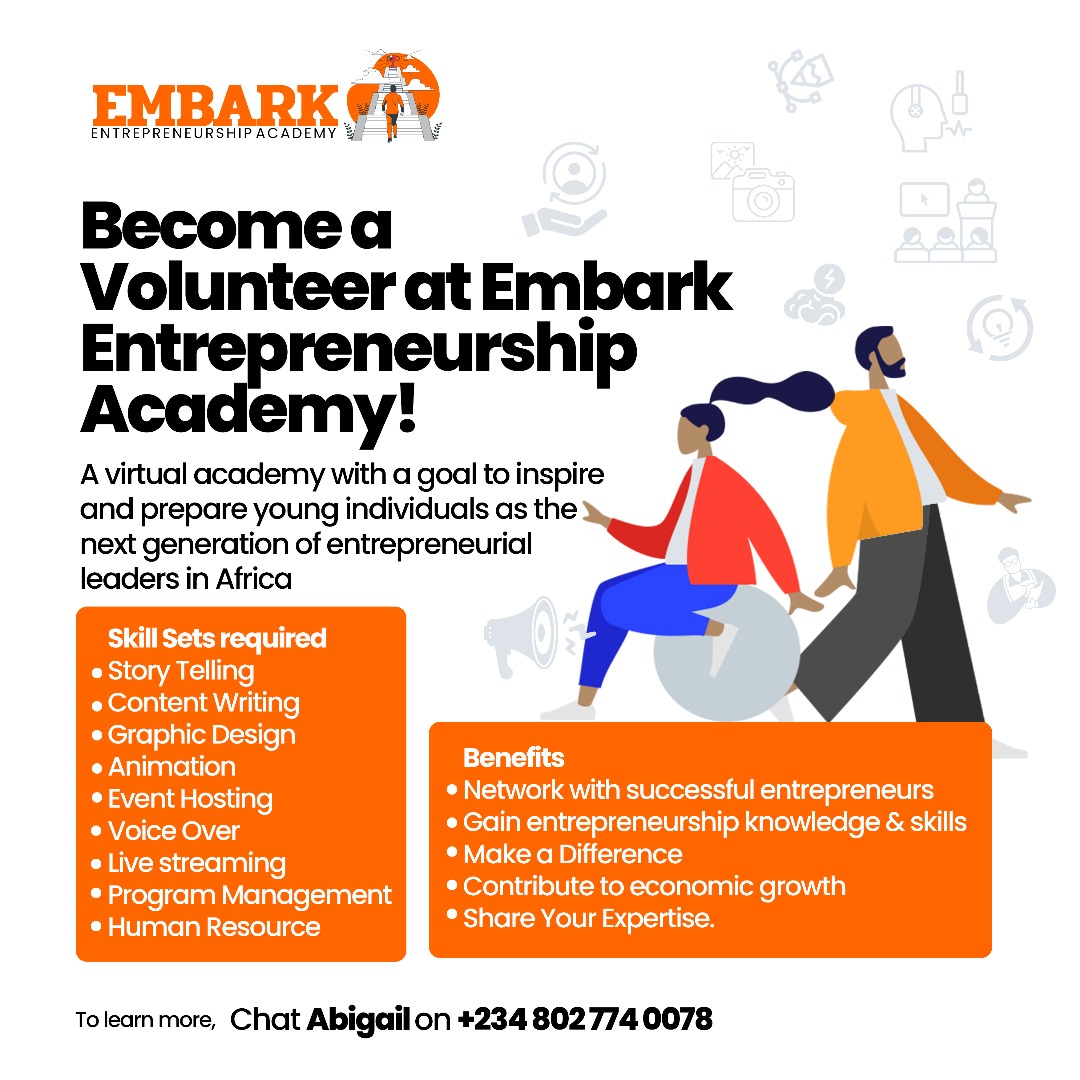 Embark Entrepreneurship Academy is seeking for volunteers